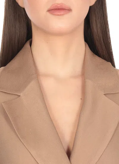 Peserico Linen And Viscose Midi Dress With Lapel Collar In Brown
