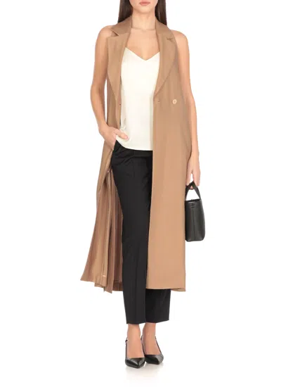 Peserico Linen And Viscose Midi Dress With Lapel Collar In Brown