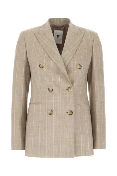 Pt Torino Embroidered Stretch Wool Blazer In Neutral