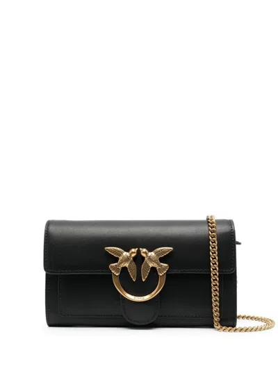 Pinko 'love One Wallet' Black Crossbody Bag With Love Birds Detail