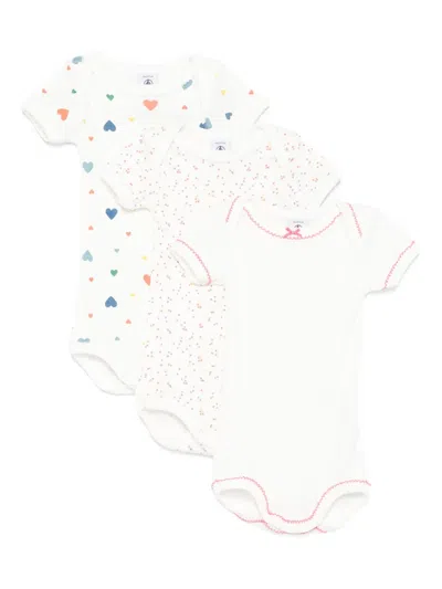 Petit Bateau Heart-print Bodysuits (pack Of Three) In White