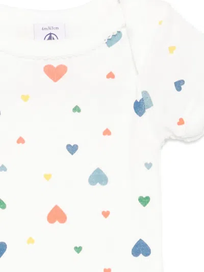 Petit Bateau Heart-print Bodysuits (pack Of Three) In White