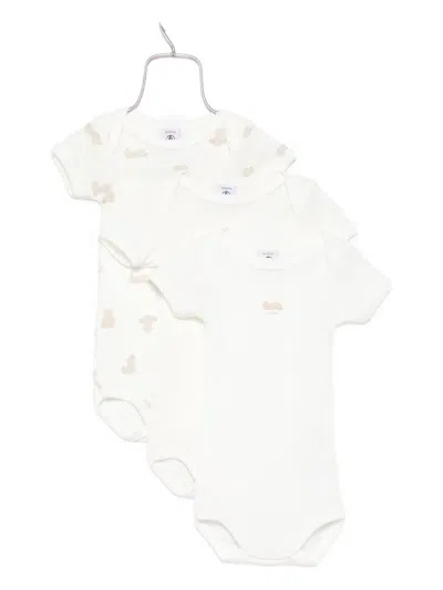 Petit Bateau Bear-print Bodysuits (pack Of Three) In White