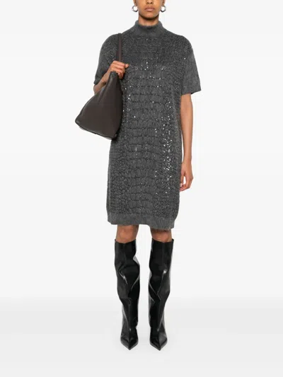 Brunello Cucinelli Sequin-embellished High-neck Dress In Black