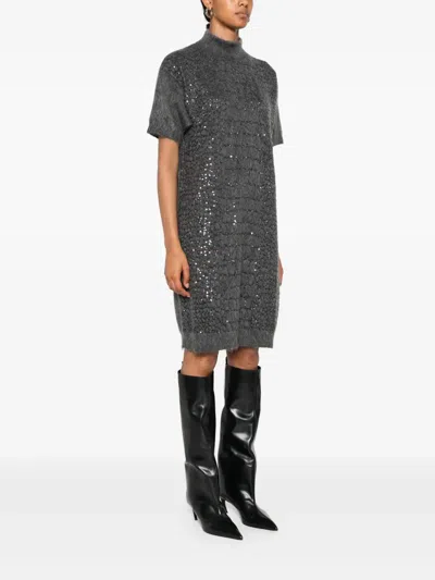 Brunello Cucinelli Sequin-embellished High-neck Dress In Black