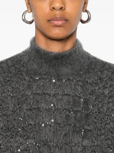 Brunello Cucinelli Sequin-embellished High-neck Dress In Black