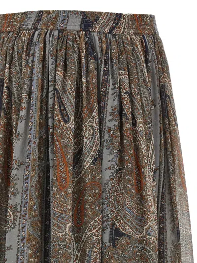 Saint Laurent Lightweight Tiered Paisley Skirt In Brown
