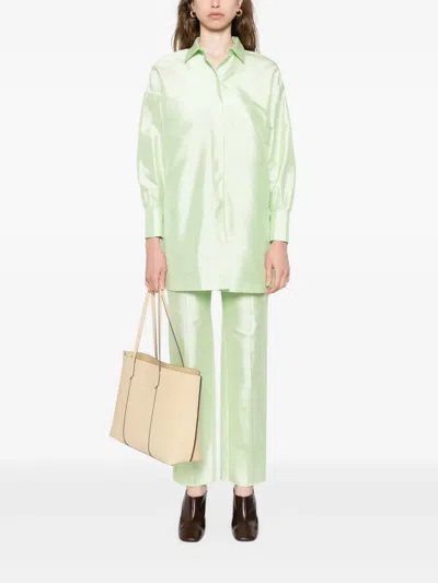 Max Mara Silk High-waisted Trousers In Green