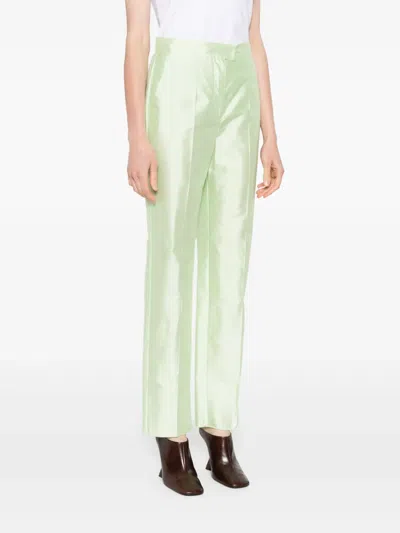Max Mara Silk High-waisted Trousers In Green