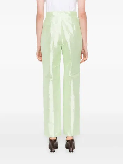 Max Mara Silk High-waisted Trousers In Green
