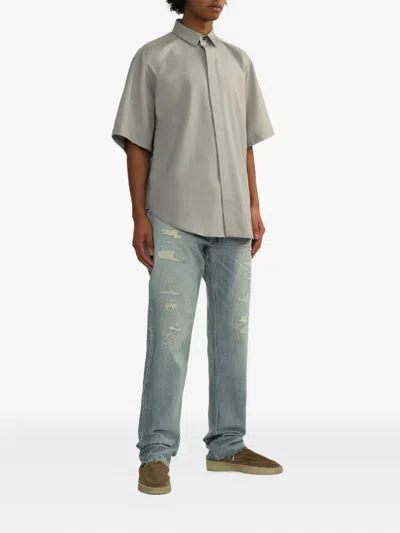 Fear Of God Mens Short-sleeve Oxford Cotton-blend Shirt Melange Slate In Gray