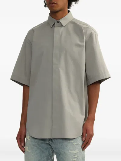 Fear Of God Mens Short-sleeve Oxford Cotton-blend Shirt Melange Slate In Gray