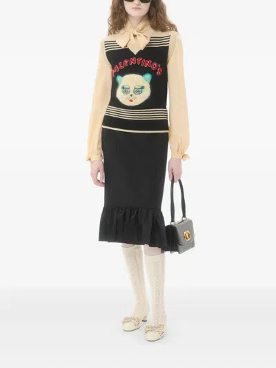 Valentino Cat-motif Stripe-detail Vest In Black