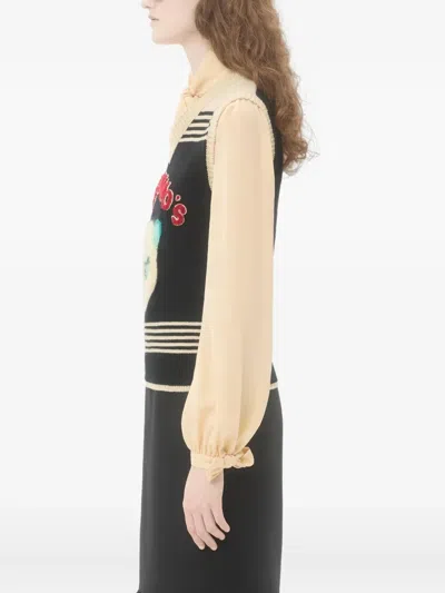 Valentino Cat-motif Stripe-detail Vest In Black