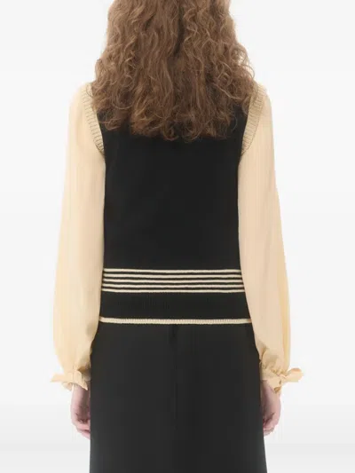 Valentino Cat-motif Stripe-detail Vest In Black
