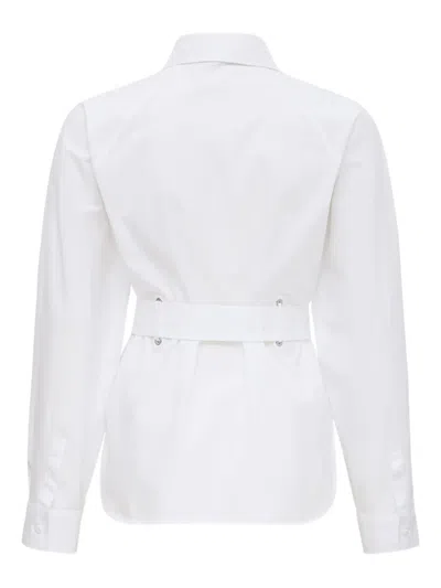 Max Mara Belted Button-up Long-sleeved Shirt In White