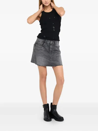 Liu •jo Denim Miniskirt With Studs In Gray