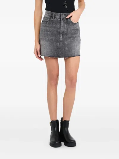 Liu •jo Denim Miniskirt With Studs In Gray