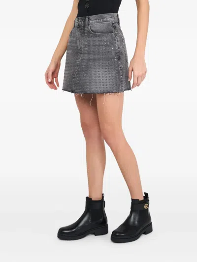 Liu •jo Denim Miniskirt With Studs In Gray