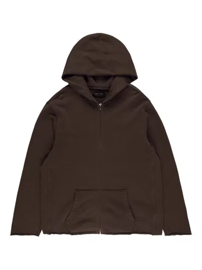 Les Tien Raw-edge Zip-up Hoodie In Brown