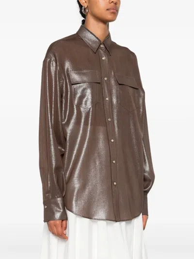 Brunello Cucinelli Metallic-effect Button-down Shirt In Brown