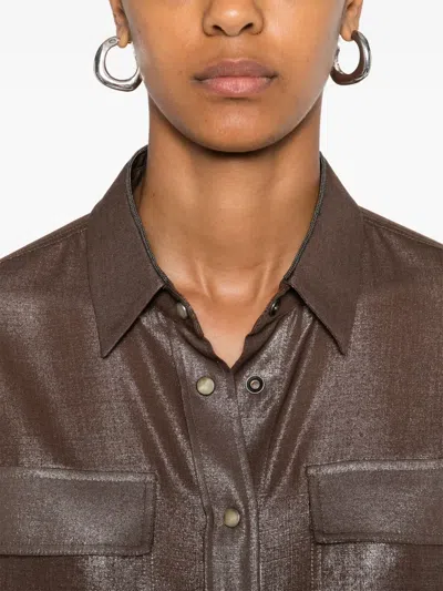 Brunello Cucinelli Metallic-effect Button-down Shirt In Brown