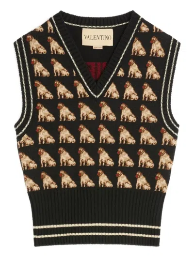 Valentino Wool Petit Charles Sweater Vest In Black