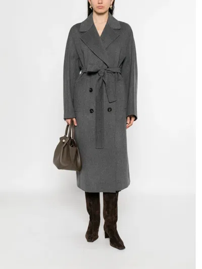 S Max Mara Belted Double-breasted Coat In Gray