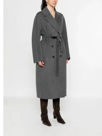 S Max Mara Belted Double-breasted Coat In Gray