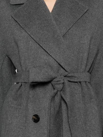 S Max Mara Belted Double-breasted Coat In Gray
