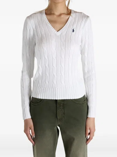 Polo Ralph Lauren Cable-knit V-neck Sweater In White