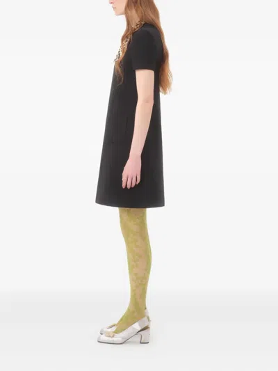 Valentino Embellished Pussy-bow Wool And Silk-blend Crepe Mini Dress In Black