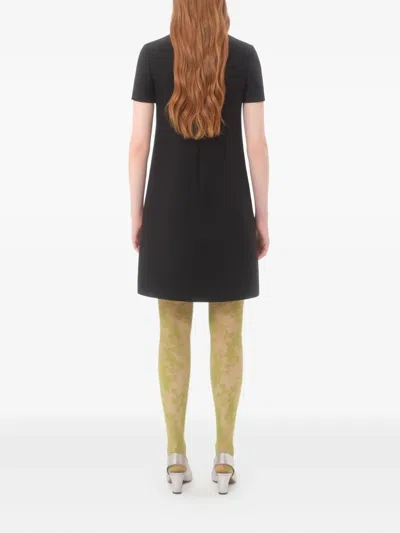 Valentino Embellished Pussy-bow Wool And Silk-blend Crepe Mini Dress In Black