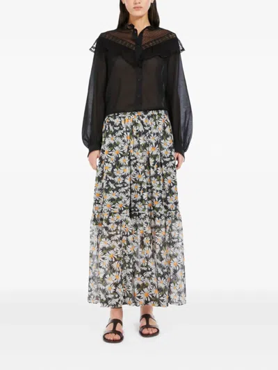 Weekend Max Mara Artello Floral Print Tiered Skirt In Black