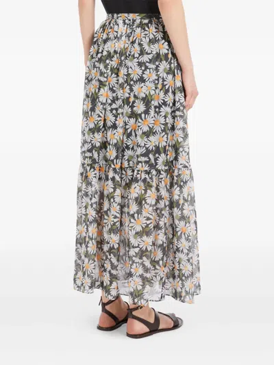 Weekend Max Mara Artello Floral Print Tiered Skirt In Black