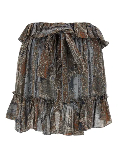 Saint Laurent Printed Skirt With Elastic Waistband And Ruffled Hem In Gray