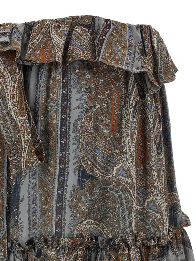 Saint Laurent Printed Skirt With Elastic Waistband And Ruffled Hem In Gray