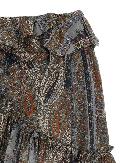Saint Laurent Printed Skirt With Elastic Waistband And Ruffled Hem In Gray