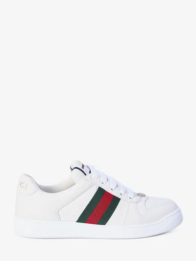 Gucci Leather Sneakers With Lateral Web Band In White