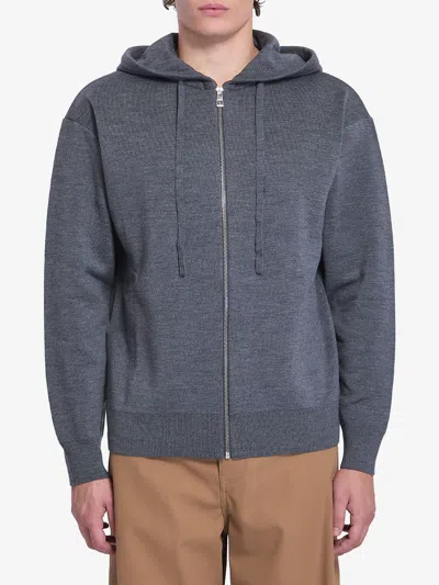 Loewe Anagram Zip Hoodie Featuring Drawstring Hood In Gray