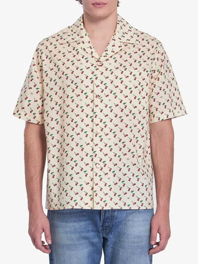 Valentino Cotton Poplin Bowling Shirt With Cherryfic Print In Neutral