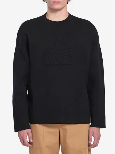 Loewe Relaxed Fit Crewneck Sweater With Embossed Logo In Black