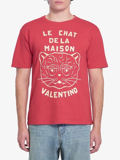 Valentino Garavani T-shirt With Le Chat De La Maison Print In Red