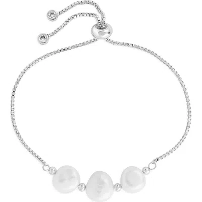 Sterling Forever Rhodium Plated 11mm Pearl Slider Bracelet In Metallic