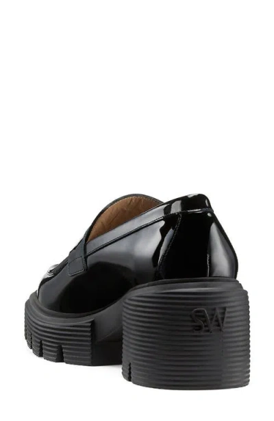 Stuart Weitzman Chunky Heel Platform Loafers In Glossy Patent Leather