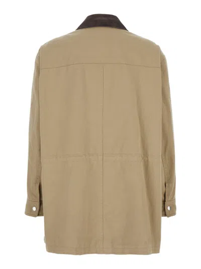 Dunst Beige Jacket With Corduroy Collar And Front Snap Button Closure In Cotton Woman In Brown