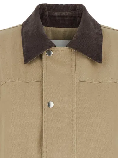 Dunst Beige Jacket With Corduroy Collar And Front Snap Button Closure In Cotton Woman In Brown
