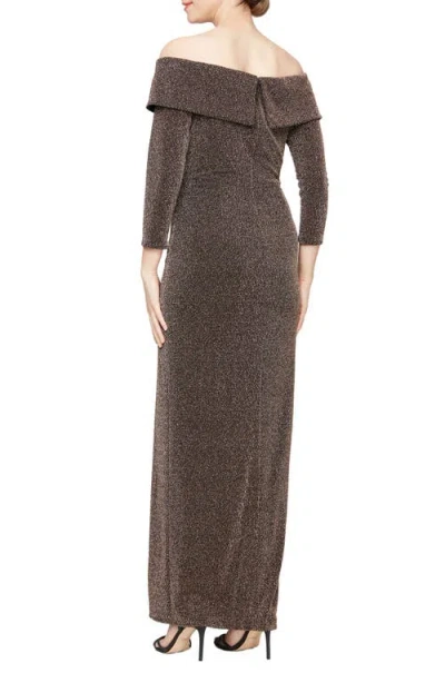Alex Evenings Metallic Off The Shoulder Knit Sheath Gown