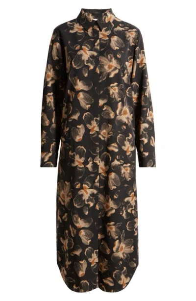 Nordstrom Long Sleeve Satin Midi Shirtdress In Black