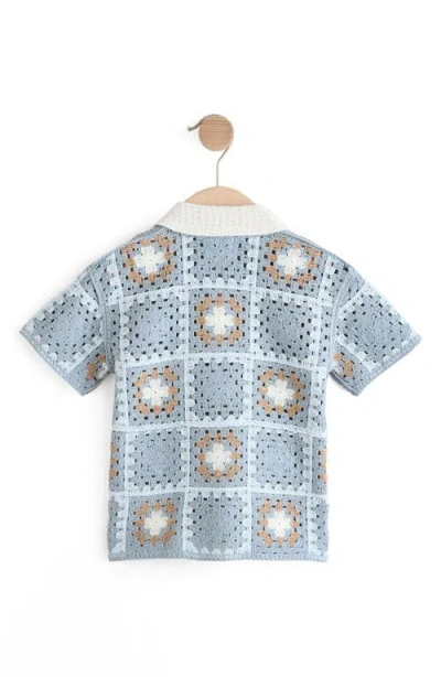 Next Kids' Teddy Cotton Blend Crochet Button-up Shirt In Gray